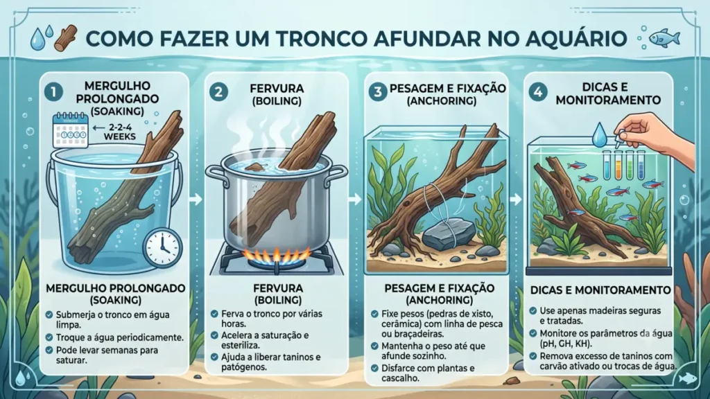 Como fazer um tronco afundar no aquário.