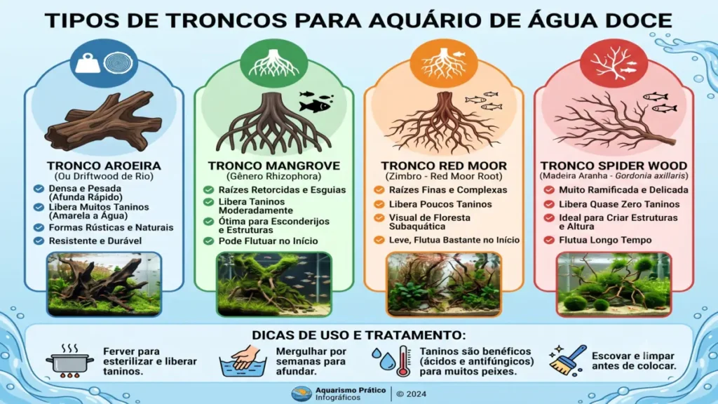 Tipos de troncos para aquário de água doce
