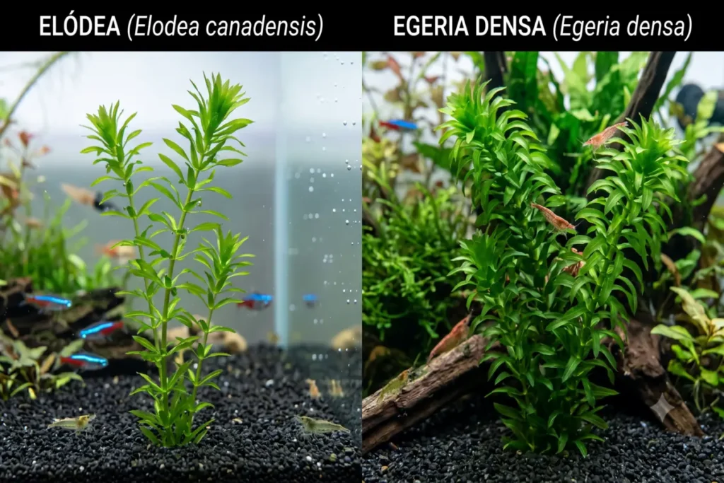 Comparação entre Elódea e Egeria densa em aquário plantado