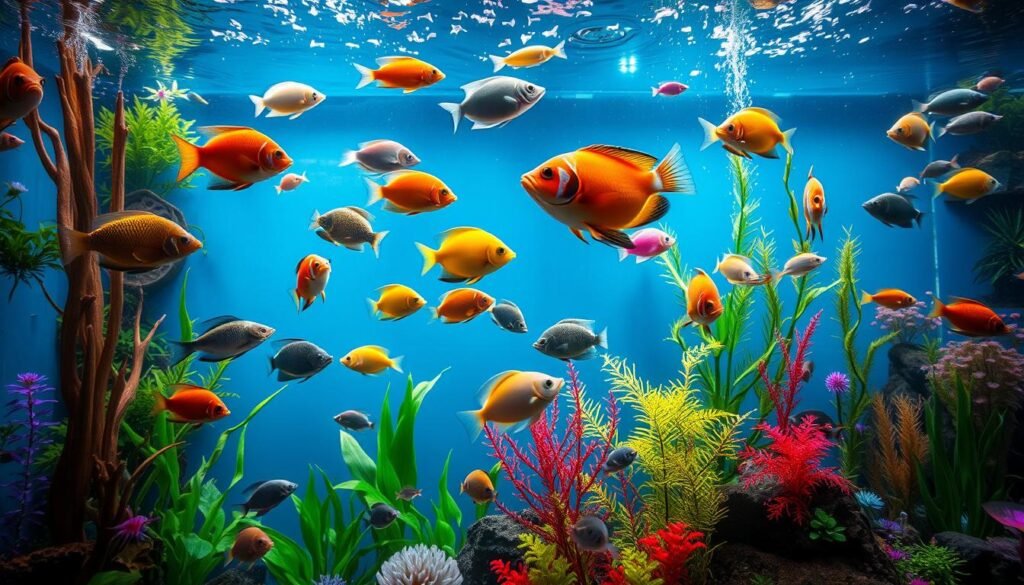 Imagem de um aquário com peixes coloridos Imagem de um aquário com peixes coloridos