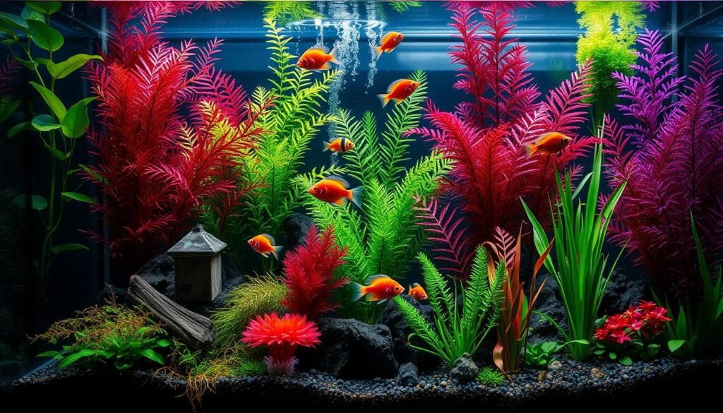 Imagem de um aquário plantado bem equipado Imagem de um aquário plantado bem equipado