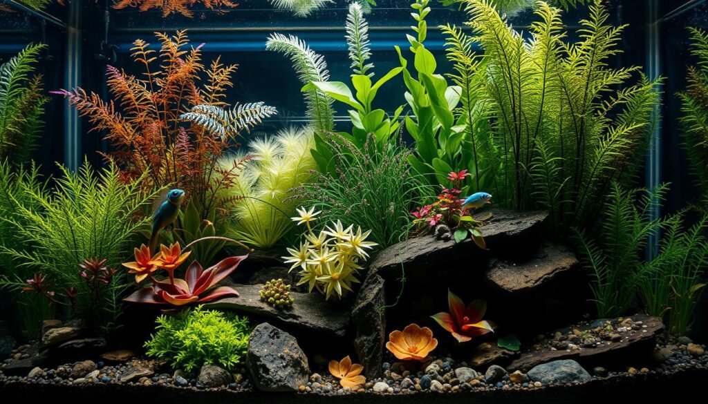 Imagem de um aquário plantado com diversas espécies de plantas Imagem de um aquário plantado com diversas espécies de plantas