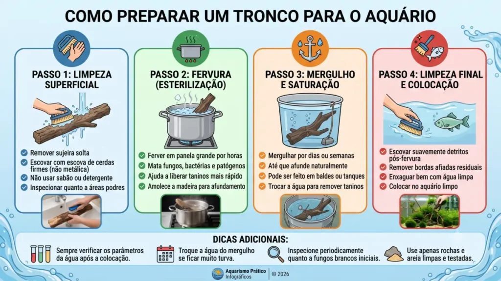 Como preparar um tronco antes de colocar no aquário