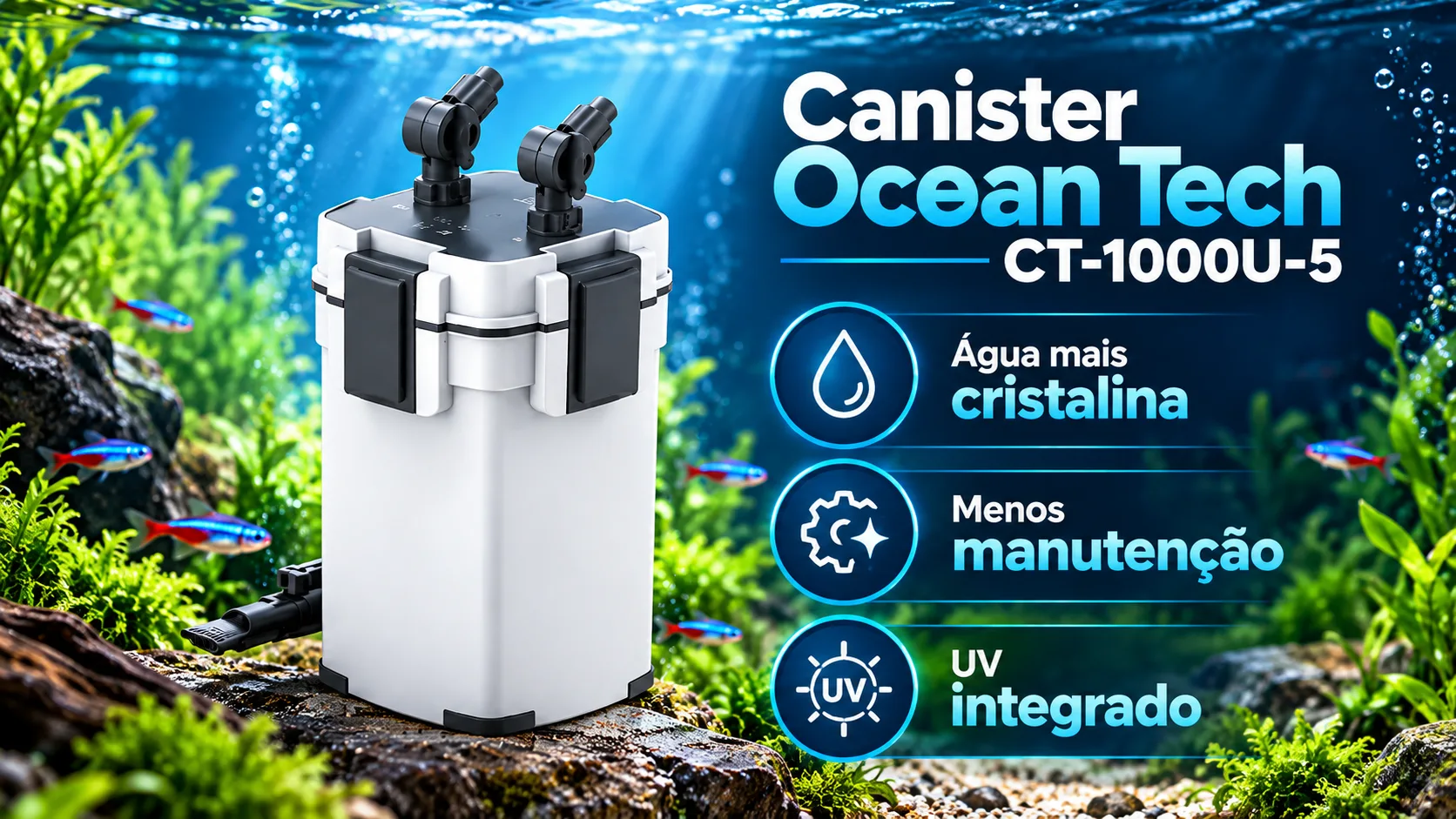 Canister Ocean Tech CT-1000U-5 com UV para água mais cristalina